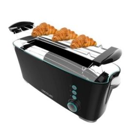 Cecotec Toast and Taste Extra B Tostadora de Ranura Larga - 1000W - Ranura XL Extra Ancha - Calienta Panecillos - Funcion de Extra Elevacion - 7 Niveles - Funciones Descongelar y Recalentar - Color Negro