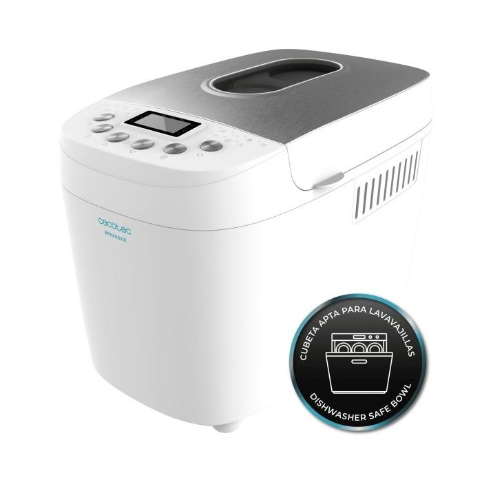 Cecotec Bread and Co 1500 PerfectCook Panificadora Automatica - 850W - 15 Programas Automaticos - 2 Resistencias - Apto para Lavavajillas - Tostado en 3 Niveles - Pantalla LCD - Color Blanco