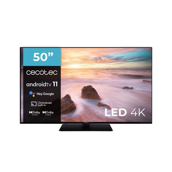 Cecotec A2Z series ALU20050ZS Televisor Smart TV sin Marco de 50" LED 4K UHD - Android TV 11 - Chromecast Integrado - HDR10+ - Dolby Vision - Sonido Dolby Atmos - Peana Central - Color Negro
