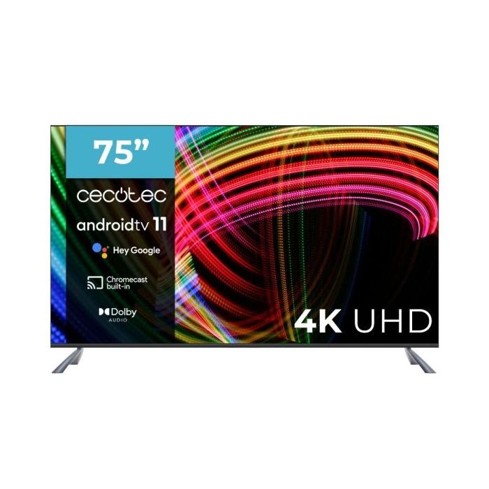 Cecotec A3 series ALU30075 Televisor Smart TV sin Marco de 75" LED con Resolucion 4K UHD - Android TV 11 - Dolby Vision y Atmos - HDMI 2.1 - Chromecast Integrado - Asistente Google - Color Negro