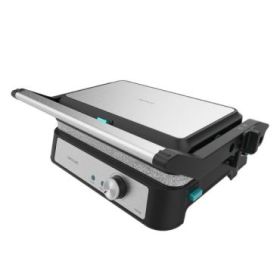 Cecotec Rock'n grill 1500 TakeandClean Stone Parrilla Electrica - 1500W - Placas Desmontables - Revestimiento Antiadherente - Apertura 180º - Bandeja Recogegrasas - 26.5x17cm - Acero Inoxidable