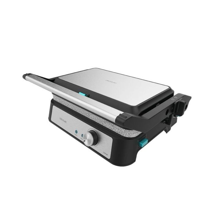 Cecotec Rock'n grill 1500 TakeandClean Stone Parrilla Electrica - 1500W - Placas Desmontables - Revestimiento Antiadherente - Apertura 180º - Bandeja Recogegrasas - 26.5x17cm - Acero Inoxidable