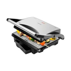 Cecotec Rock'nGrill 1000 Parrilla Electrica - 1000W - Antiadherente - Placa Flotante Ajustable - Bandeja Recogegrasas - Asa de Tacto Frio - Guardado Vertical - 25.5x29.5cm - Acero Inoxidable