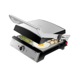 Cecotec Rock'nGrill Pro Parrilla Electrica - 2000W - Antiadherente - Placas Extraibles y Reversibles - Apertura 180º - Libre de PTFE y PFOA - Pinza - Base Antideslizante - 34x23cm - Acero Inoxidable
