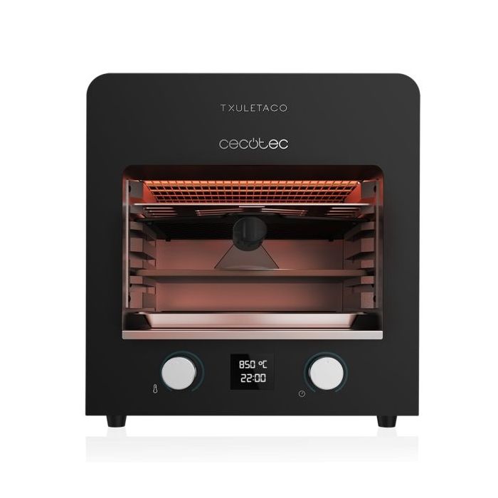 Cecotec Txuletaco 8000 Inferno Horno para Asar - 2200W - Temperatura 850°C - Parrilla de Hierro - Piedra y Bandeja para Pizzas - Termometro Digital - Bandejas Recogegrasas - 36x38x39.5cm - Color Negro