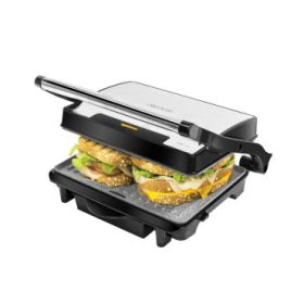 Cecotec Rock'nGrill 1500 Rapid Parrilla Electrica - Potencia de 1500W - Revestimiento Antiadherente - Bandeja Recogegrasas - Placa Superior Ajustable - 24.5x17.3cm - Acero Inoxidable