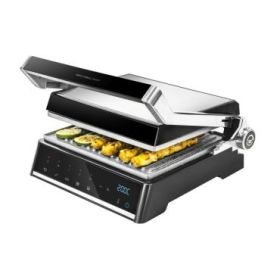Cecotec Rock’nGrill Smart Parrilla Electrica - 2000W - Sistema Autocook - Revestimiento Antiadherente - Apertura 180º - Placas Desmontables - Rango de 150 a 230°C - 28.5x22.5cm - Acero Inoxidable