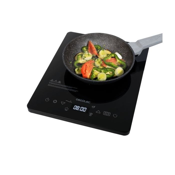 Cecotec Full Crystal Onyx Placa de Induccion Portatil - 2000W - Cristal de Alta Resistencia - Tactil - 10 Niveles - Temperatura de 60 a 260°C - Temporizador - Apta para Sartenes de 28cm - Color Negro