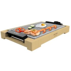 Cecotec Tasty and Grill 2000 Bamboo LineStone Plancha Electrica - 2000W - Antiadherente - Estructura Bambu - Termostato Regulable - Apta para Lavavajillas - Espatula - 37.5x24.5cm - Color Madera Claro