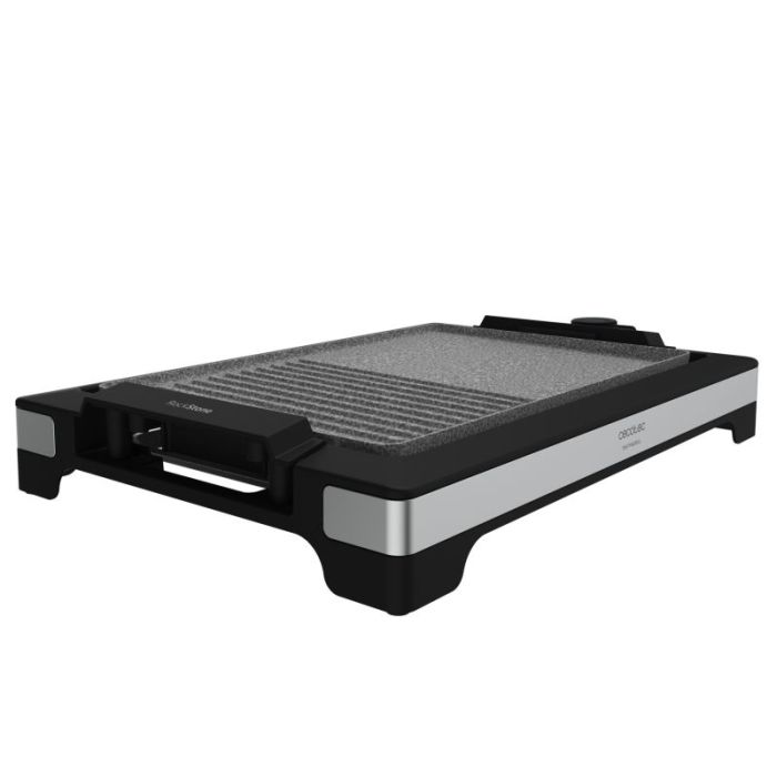 Cecotec Tasty and Grill 2000 Inox MixStone Plancha Electrica - 2000W - Antiadherente - Termostato Regulable - Acabado en Acero Inoxidable - Bandeja Recogegrasas - 37.5x24.5cm - Color Negro