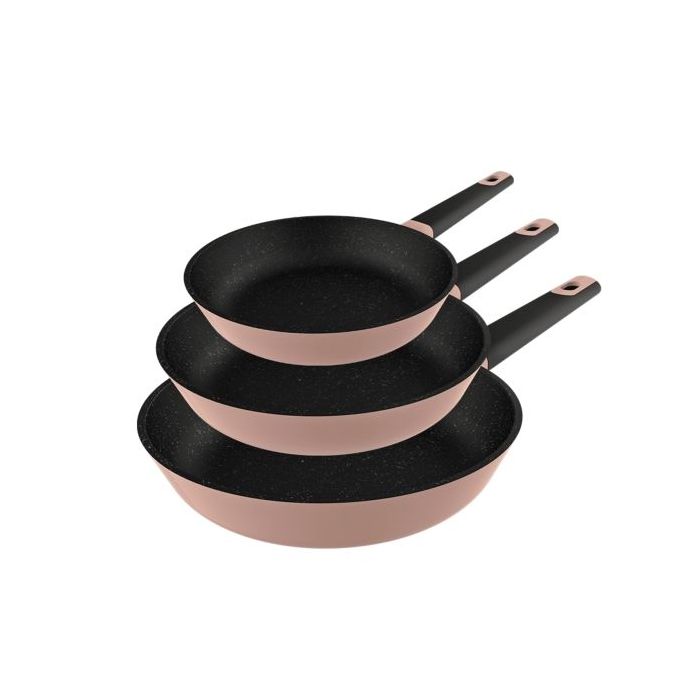 Cecotec Polka Experience Gravity Pack de 3 Sartenes de 18, 22 y 26cm - Aluminio Fundido - Teflon Antiadherente - Apto Lavavajillas - Compatible con Induccion - Fondo de 5mm de Espesor - Color Rosa Pastel