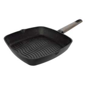 Cecotec Polka Excellence Grill Force Sarten Cuadrada de 28cm - Aluminio Fundido - Teflon Antiadherente - Libre de PFOA - Apto Lavavajillas - Compatible con Induccion - Fondo de 5mm - Color Negro