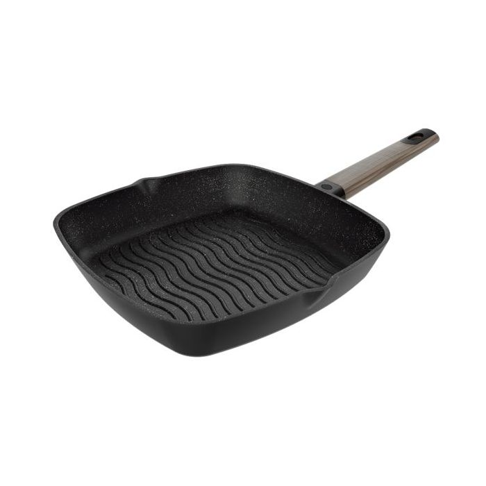 Cecotec Polka Excellence Grill Force Sarten Cuadrada de 28cm - Aluminio Fundido - Teflon Antiadherente - Libre de PFOA - Apto Lavavajillas - Compatible con Induccion - Fondo de 5mm - Color Negro