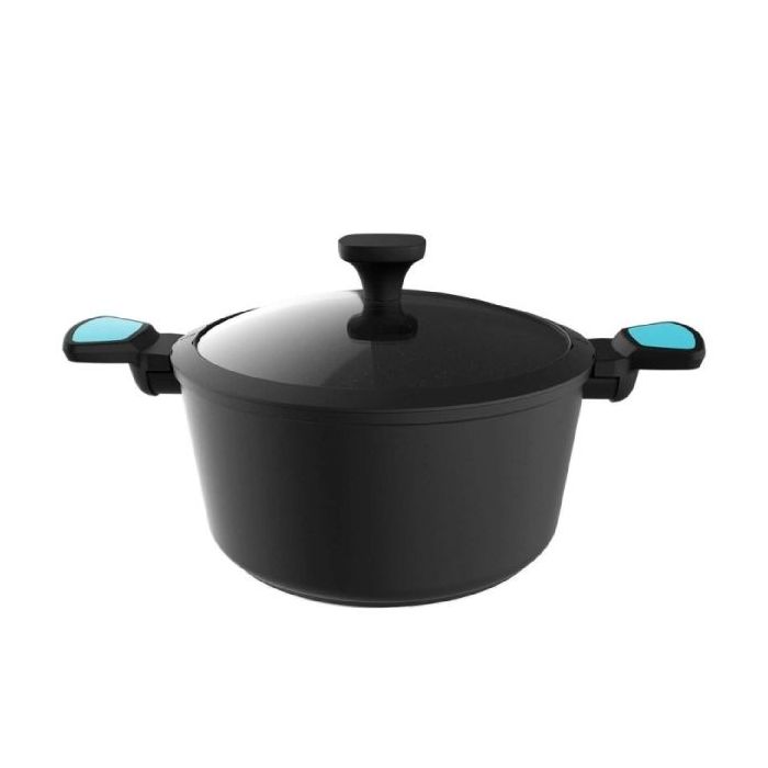 Cecotec Polka Platinum Thunder Cacerola de Aluminio Forjado de 28cm - Revestimiento Antiadherente - Compatible con Induccion - Construccion en 6 Capas - Libre de PFOA - Color Negro y Azul