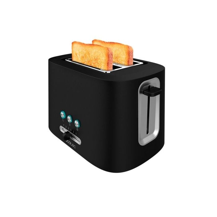 Cecotec Toast and Taste 9000 Double Tostadora de Doble Ranura Extra Ancha - 980W - Acero Inoxidable - 3 Funciones Preconfiguradas - Calienta Panecillos - 6 Niveles - Bandeja Recogemigas - Color Negro