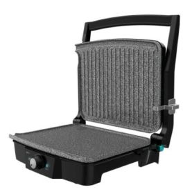Cecotec Rock’nGrill 2000 Stone Ceramic MixandGrill Parrilla Electrica - 2000W - Antiadherente - Grill y Plancha - Apertura 180º - Bandejas Recogegrasas - Libre de PTFE y PFOA - Color Negro
