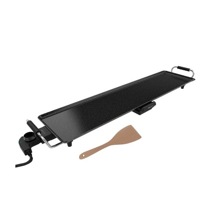 Cecotec Tasty and Grill 3000 RockWater XXL Plancha Electrica - Potencia de 2400W - Revestimiento Antiadherente - Termostato Regulable - Incluye Bandeja y Espatula - 90x22cm - Color Negro