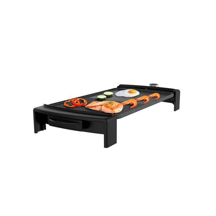 Cecotec Tasty and Grill 2500 RockWater MixGrill Plancha Electrica - 2150W - Antiadherente - Superficie Mixta - Termostato - Apto Lavavajillas - Bandeja Recogegrasas - Asas de Tacto Frio - Color Negro