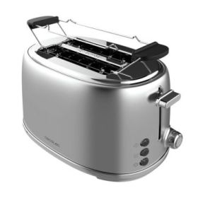 Cecotec Toast and Taste 1000 Retro Double Tostadora de Doble Ranura - 980W - Ranura Ancha hasta 3.8cm - Sistema de Autocentrado - Bandeja Recogemigas Extraible - Acabado en Acero Inoxidable