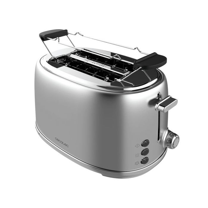 Cecotec Toast and Taste 1000 Retro Double Tostadora de Doble Ranura - 980W - Ranura Ancha hasta 3.8cm - Sistema de Autocentrado - Bandeja Recogemigas Extraible - Acabado en Acero Inoxidable
