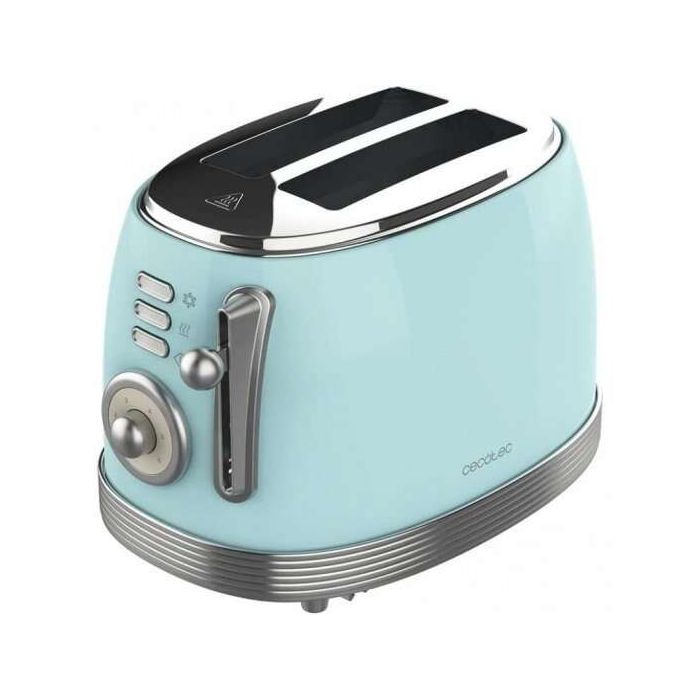 Cecotec Toast & Taste 800 Vintage Light Blue Tostadora Electrica 850W - 6 Niveles - 2 Ranuras Cortas Extraanchas - Capacidad para 2 Tostadas - Bandeja Recogemigas - Acabados en Acero Inoxidable