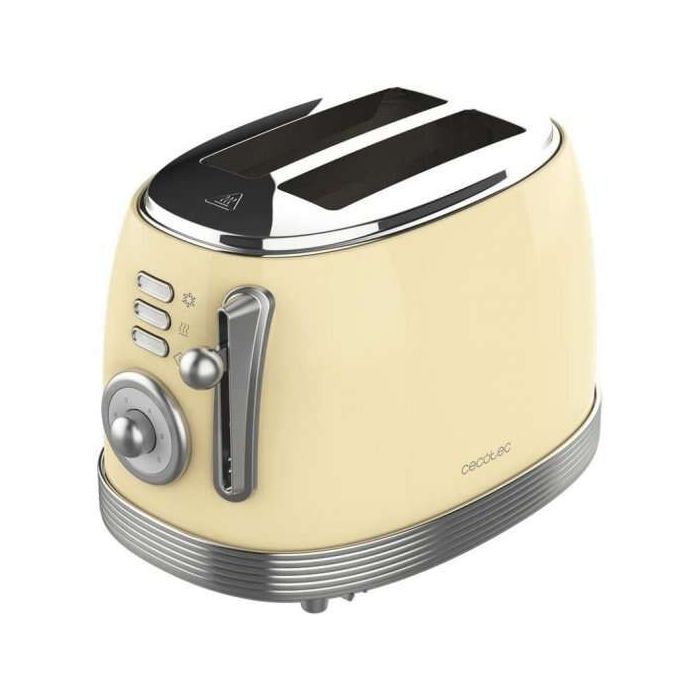 Cecotec Toast & Taste 800 Vintage Light Yellow Tostadora Electrica 850W - 6 Niveles - 2 Ranuras Cortas Extraanchas - Capacidad para 2 Tostadas - Bandeja Recogemigas - Acabados en Acero Inoxidable