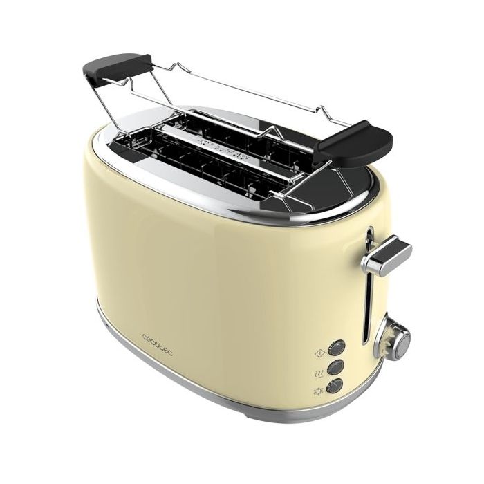 Cecotec Toast and Taste 1000 Retro Double Tostadora de Doble Ranura - 980W - Ranura Ancha - Acero Inoxidable - Autocentrado - Bandeja Recogemigas Extraible - Color Beige