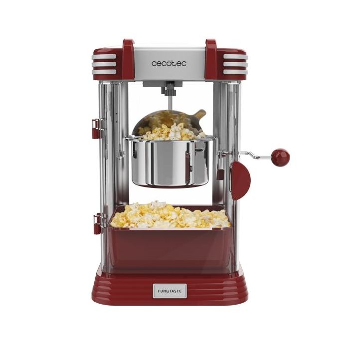 Cecotec FunandTaste P'Corn Classic Palomitero Electrico - 300W - Estilo Retro - Olla de Acero Inoxidable 500ml - Bandeja Extraible - Luz Interior - Cuchara Dosificadora - Apertura Magnetica - Color Rojo