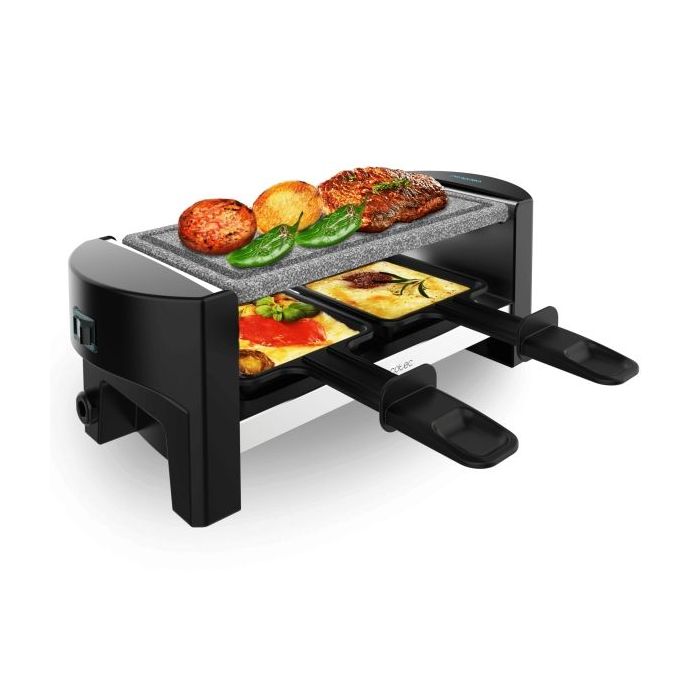 Cecotec Cheese and Grill 3200 Pocket AllStone Raclette - Potencia de 320W - Ideal para 2 Personas - Placa Piedra Natural - Compacta y Facil de Limpiar - Incluye Sartenes y Espatulas - Color Negro