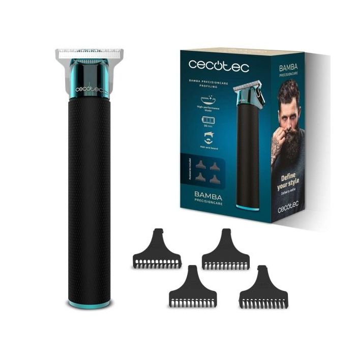 Cecotec PrecisionCare Profiling Cortapelos Inalambrico - Cuchilla de Acero Inoxidable - Incluye 4 Peines Guia - Ergonomico - Autonomia 90min - Kit de Mantenimiento Incluido - Color Negro
