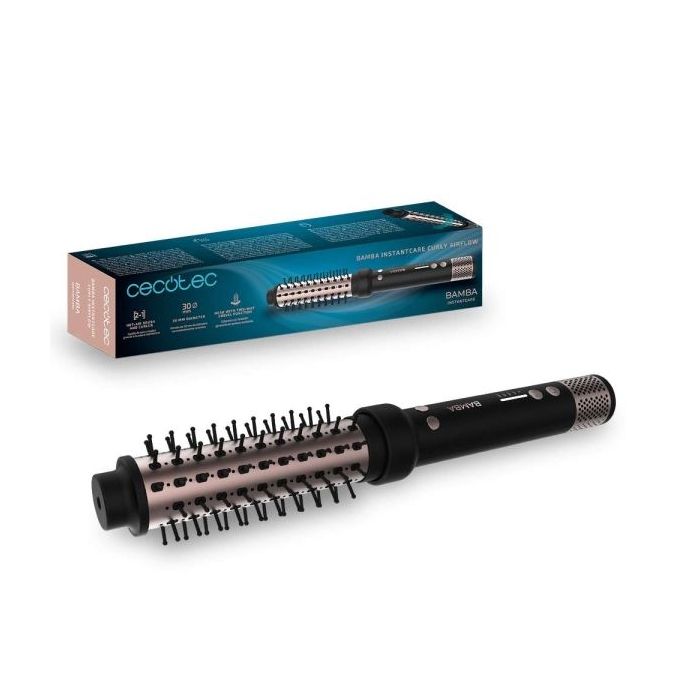 Cecotec Bamba InstantCare Curly AirFlow Cepillo Alisador 2 en 1 - 150W - Cilindro Ceramico de 30mm - Cabezal Giratorio - Cable 360º de 1.9m - 2 Ajustes de Temperatura - Color Negro