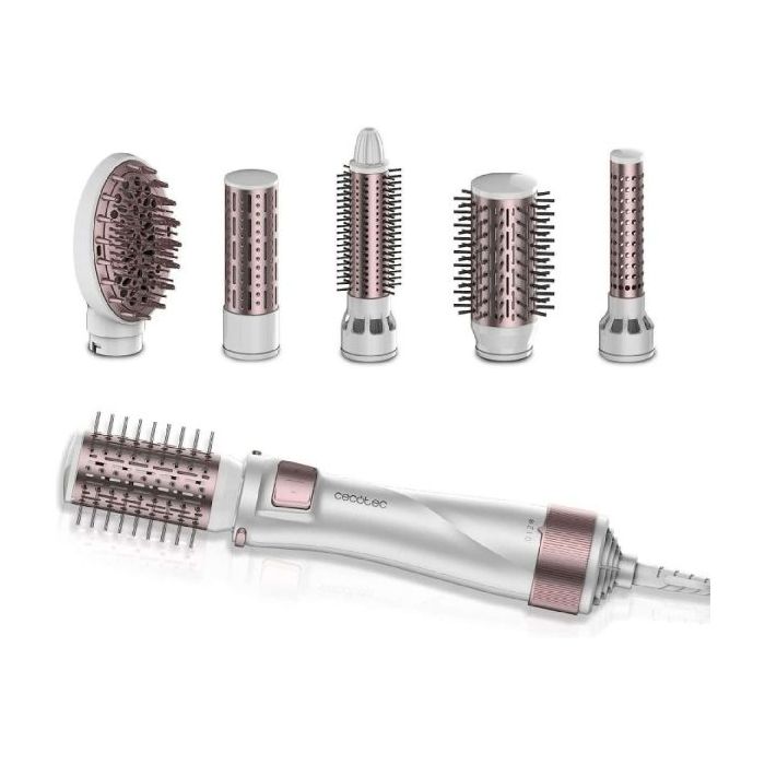 Cecotec Bamba CeramicCare 5in1 Pro Cepillo Alisador - 1000W - Revestimiento Ceramico - Funcion de Aire Caliente - 4 Niveles de Temperatura - Ergonomico - Incluye Varios Cabezales - Color Blanco
