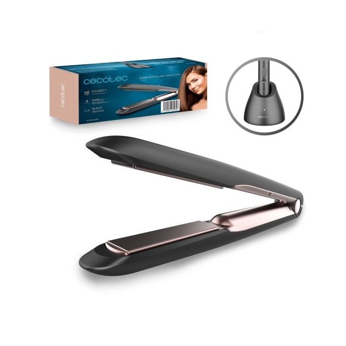 Cecotec Bamba RitualCare Liberty Pro Plancha de Pelo - Autonomia 40min - Base de Carga Portatil - Temperatura Regulable - Revestimiento Ceramico - Bloqueo de Seguridad - Placas Flotantes - Color Negro