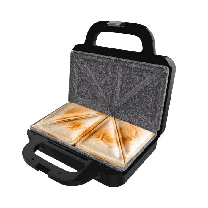 Cecotec Rock'nToast Deep Classic Sandwichera - 1000W - Capacidad para 2 Sandwiches - Placas Triangulares - Antiadherente - Acero Inoxidable - Indicador Luminoso - Base Antideslizante - Color Negro