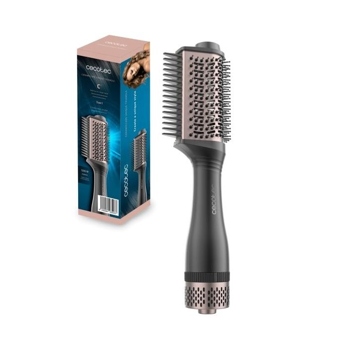 Cecotec Bamba CeramicCare Unique Triangle Cepillo Alisador 5 en 1 - 1200W - Control de Temperatura - Cerdas Desenredantes - Funcion de Volumen - Tecnologia de Iones - Pantalla Digital - Color Negro