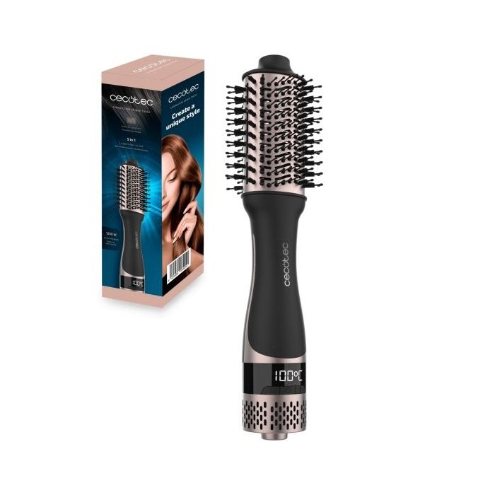 Cecotec Bamba CeramicCare Unique Touch Cepillo Alisador Ceramico - 1200W - Seca y Moldea - Funcion Aire Frio - 3 Temperaturas - 2 Velocidades - Ergonomico y Seguro - Color Negro