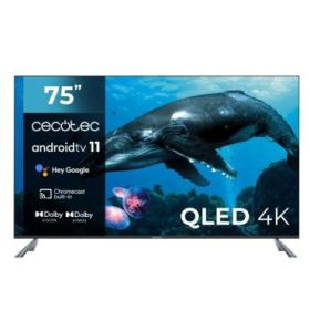 Cecotec V2 series VQU20075S Televisor Smart TV sin Marco de 75" QLED con Resolucion 4K UHD - Sistema Dolby - Procesador 4 Nucleos - Android TV 11 - HDMI 2.1 48Gbps - Chromecast Integrado - Color Negro