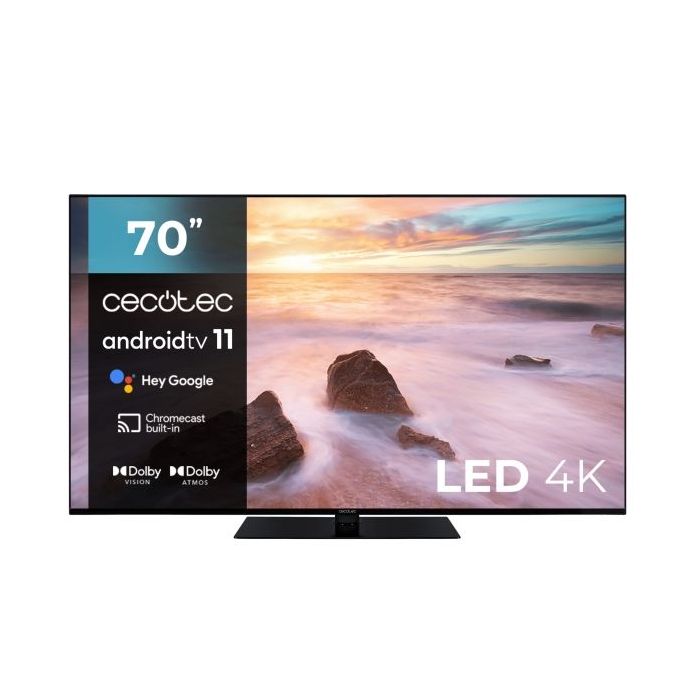 Cecotec A2 series ALU20070ZS Televisor Smart TV sin Marco de 70" LED con Resolucion 4K UHD - Android TV 11 - Chromecast Integrado - Dolby Vision y Atmos - HDMI 2.1 48Gb - Peana Central - Color Negro