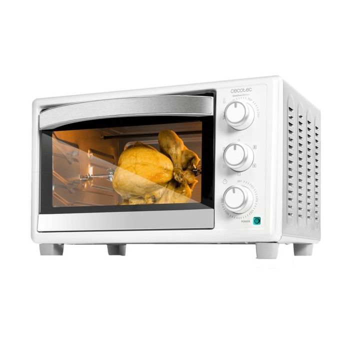 Cecotec Bake and Toast 3090 Gyro Horno de Sobremesa - 1500W - Capacidad de 30L - Rustidor Giratorio - Conveccion - Puerta Doble de Cristal - Luz Interior - 5 Funciones - Color Blanco