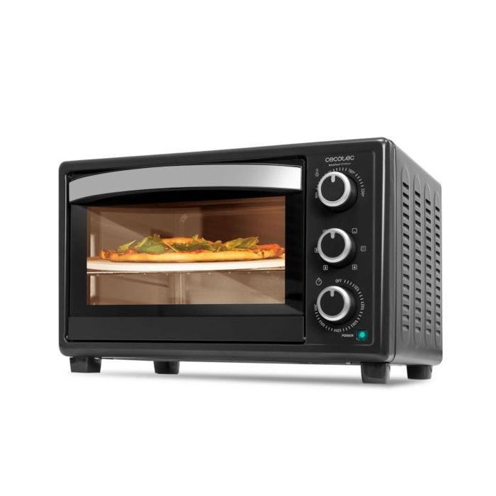 Cecotec Bake and Toast 2600 4Pizza Horno de Sobremesa - 1500W - Capacidad 26L - Conveccion - 6 Funciones - Puerta Doble Cristal - Bandeja Recogemigas - Luz Interior - Piedra para Pizzas - Color Negro