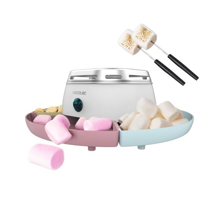 Cecotec Fun and Sugar Marshmallow Maquina para Calentar Malvaviscos - 270W - Seguro - 2 Tenedores Metalicos - Compartimentos Desmontables - sin Llama - Facil de Limpiar y Almacenar - Color Blanco