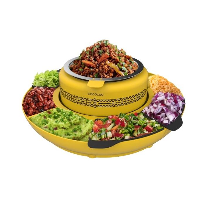 Cecotec Fun Taco Andale Maquina para Calentar Ingredientes para Tacos - 40W - Mantiene Calor - Organizador - Colorido y Divertido - Moldes de Silicona - Facil de Limpiar y Transportar - Color Amarillo