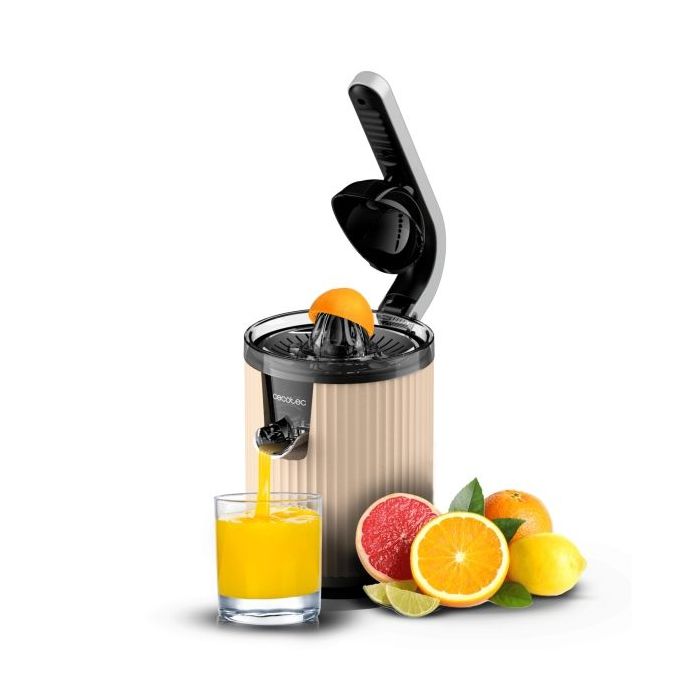 Cecotec Xqueeze RetroJuice 600 Exprimidor Electrico - 600W - Filtro de Acero Inoxidable - Conos Desmontables - Palanca de Presion - Sistema Antigoteo - Apto para Lavavajillas - Color Beige