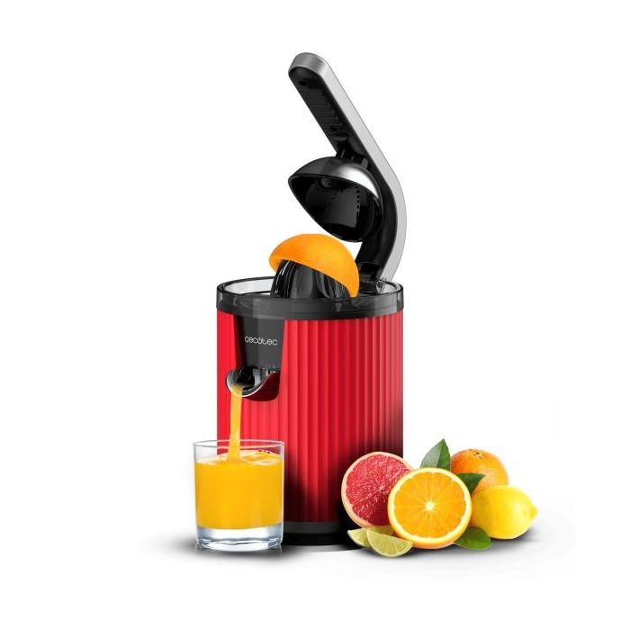 Cecotec Xqueeze RetroJuice 600 Exprimidor Electrico - 600W - Filtro de Acero Inoxidable - Conos Desmontables - Palanca de Presion - Sistema Antigoteo - Piezas Aptas para Lavavajillas - Color Rojo
