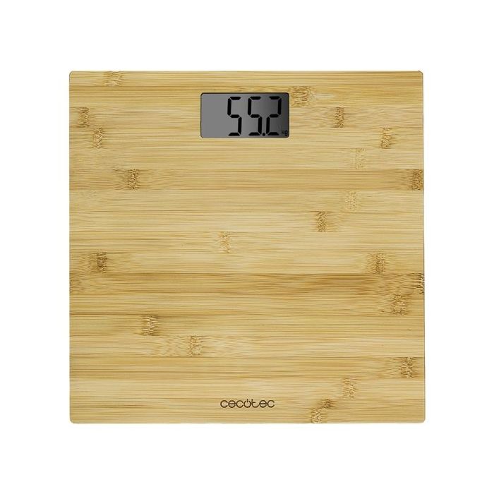 Cecotec Surface Precision 9300 Healthy Bascula Corporal de Bambu - Capacidad hasta 180kg - 4 Sensores - Pantalla LCD - Incluye Cinta Metrica y Pilas - Autoapagado - 300x300mm - Color Madera Claro