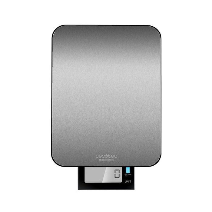 Cecotec Cook Control 9000 Waterproof Bascula de Cocina - Capacidad hasta 10kg - Precision de 1g - Resistente al Agua - Pantalla Extragrande - Acero Inoxidable - Funcion Tara - Bateria Incluida
