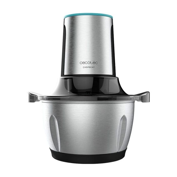 Cecotec ChopBeat 1500 TitanBlack Steel Picadora Electrica - 600W - Cuchillas de Titanio - Bol de 1.5L de Acero Inoxidable - 2 Velocidades - Espiralizador con 4 Accesorios - Libre de BPA - Facil Limpieza