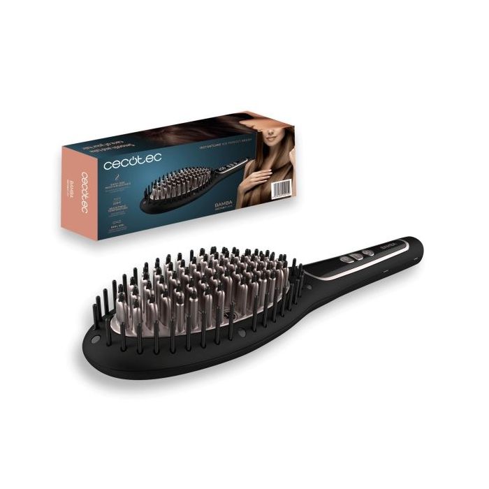 Cecotec Bamba Instantcare 900 Perfect Brush Cepillo Alisador - Temperatura Ajustable - Tecnologia de Iones - Control Digital LED - Autoapagado - Cable 360º de 3m - Ergonomico y Seguro - Color Negro