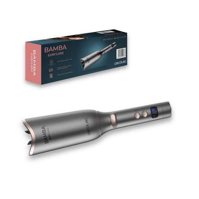 Cecotec Bamba SurfCare 850 Magic Waves Vision Rizador de Pelo Automatico - Pantalla LCD - Temperatura de 130 a 230°C - Funcion Memoria - Guia de Rizado - Cable 360º - Color Gris