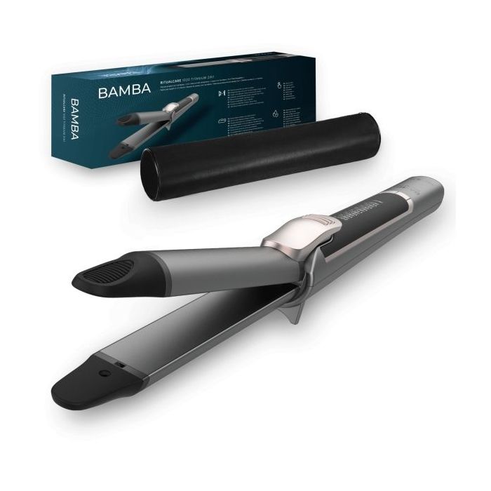 Cecotec Bamba RitualCare 1000 Titanium Plancha de Pelo 2 en 1 - Revestimiento de Titanio - Calentamiento Ultrarrapido - Tactil - Temperatura de 140 a 220°C - Punta Fria - Cable de 3m - Color Negro
